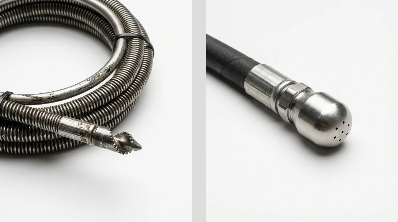 Drain snake cable and hydro jetting nozzle used for drain cleaning in Cornelius, OR